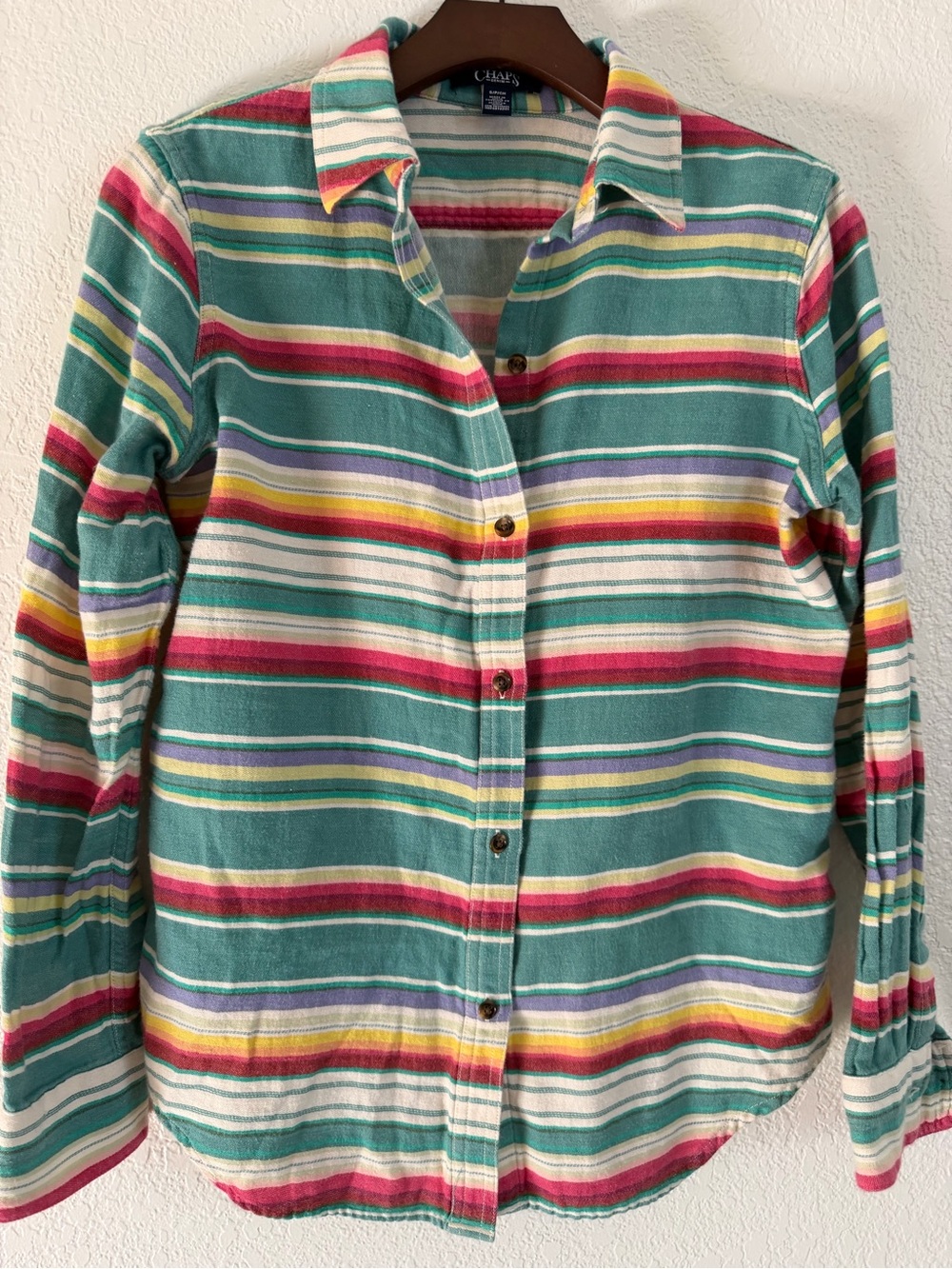 Chaps Denim 100% Cotton Striped Button Front Shirt Small